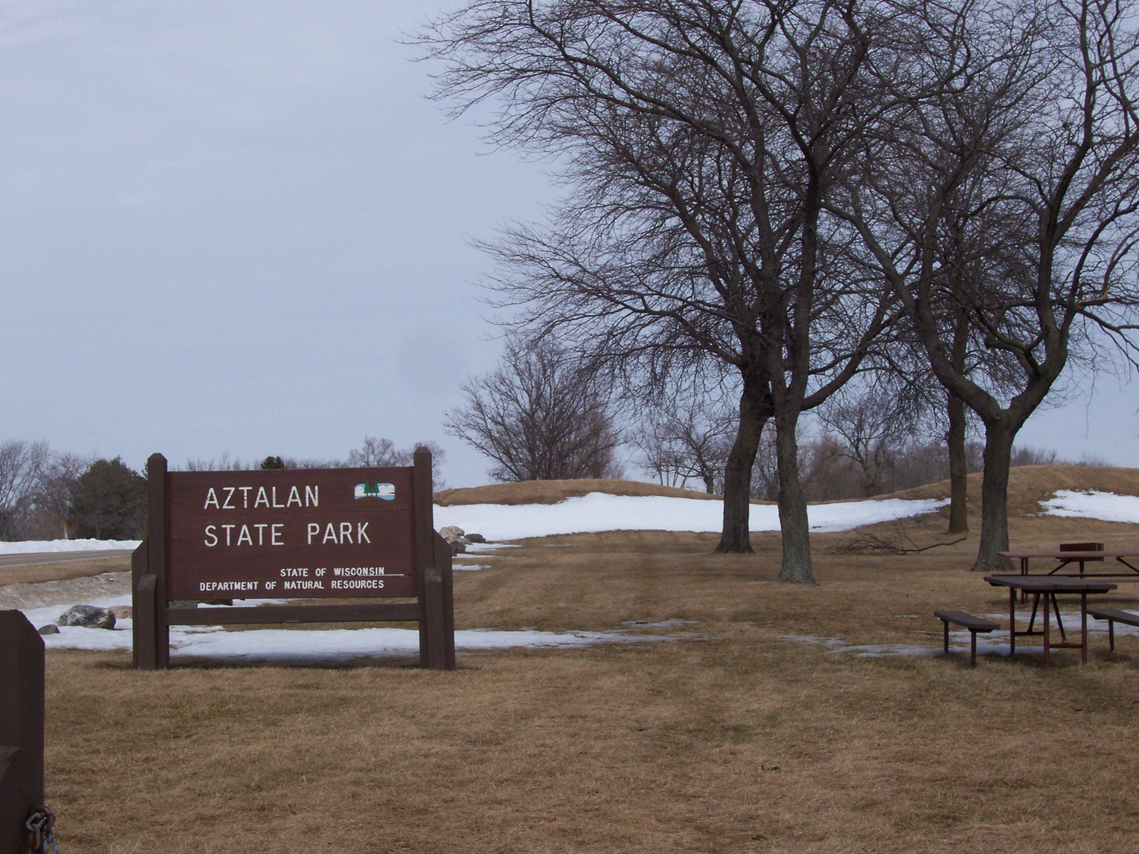 Aztalan State Park sign and platform mounds